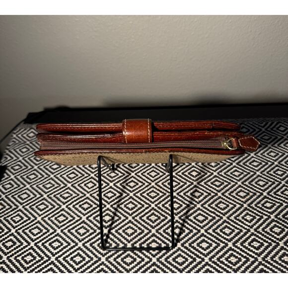 Vintage Dooney & Bourke Continental Monogram Brown Tan Leather Canvas Wallet - Picture 3 of 10